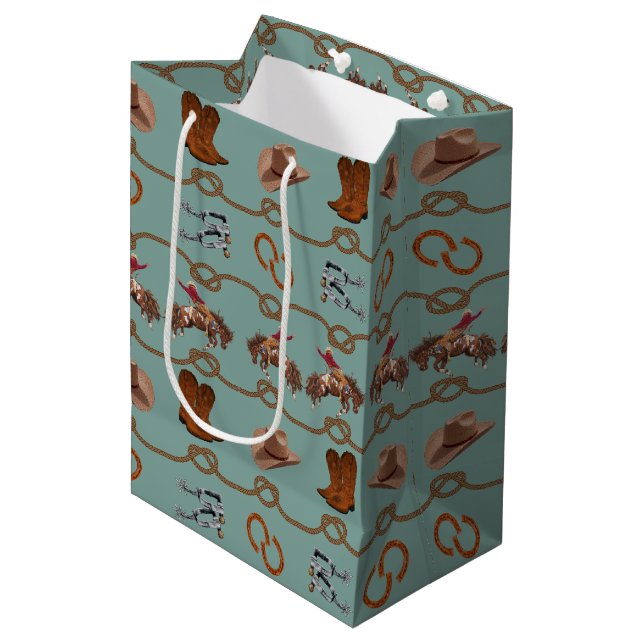 Cowboy-Rodeo-Essentials Mittlere Geschenktüte (Vorderseite Schrägansicht)