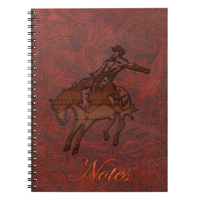 Cowboy Rodeo Mahogany Imitate Tooled Leather Noteb Notizblock (Vorderseite)