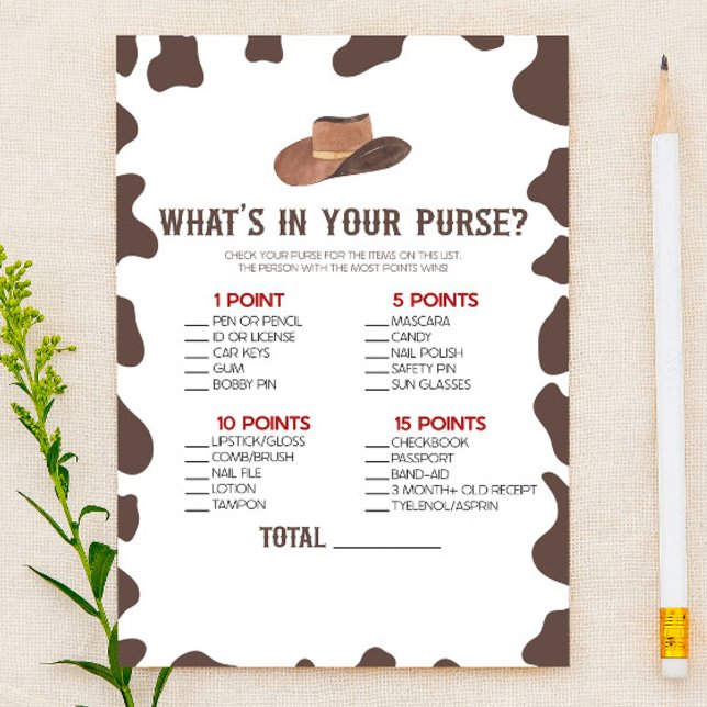 Cowboy Rodeo Was ist in Purse Baby Shower Game Briefpapier (Von Creator hochgeladen)