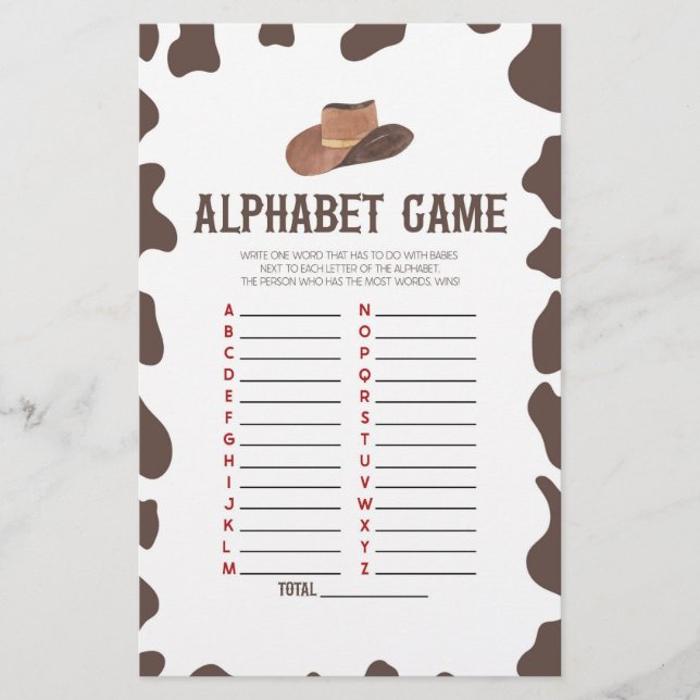 Cowboy Rodeo Western Alphabet Baby Showspiel Briefpapier (Vorderseite)