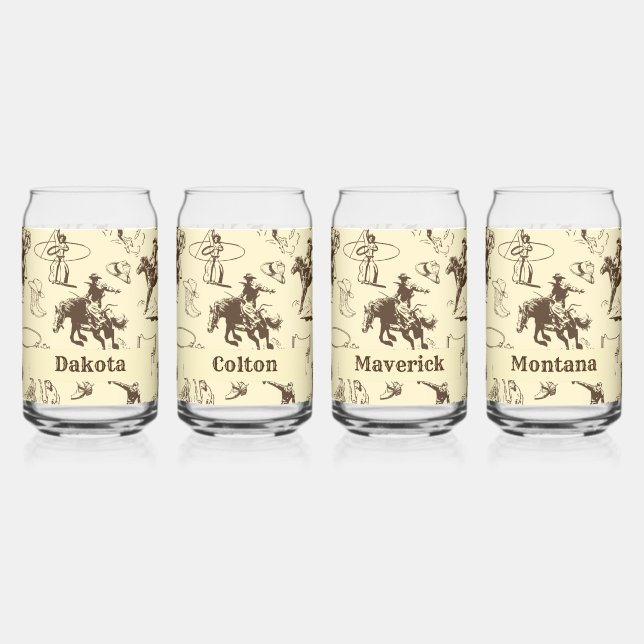 Cowboy Rodeo Western Personalisiertes Set von 4 Dosenglas (Vorderseite)
