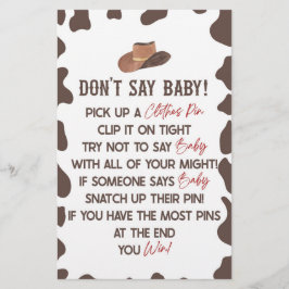 Cowboy Rodeo Western Sage kein Baby-Duschspiel Briefpapier