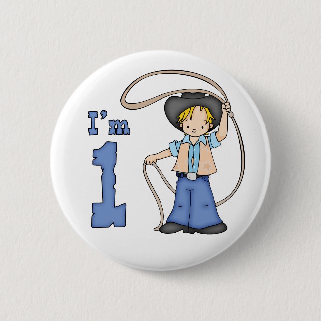 Cowboy Roper 1. Geburtstag Pinback Button (Vorderseite)