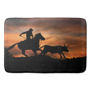 Cowboy Roping a Steer Bathmat Badematte