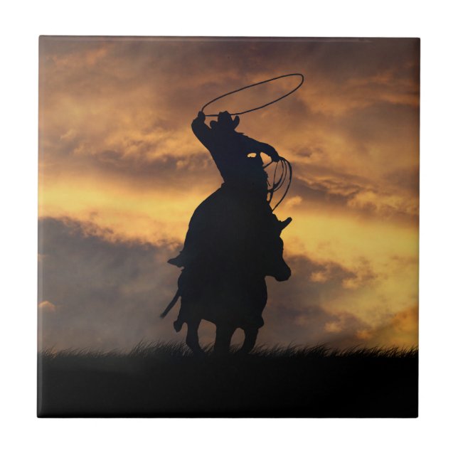 Cowboy Roping Art Tile Fliese (Vorderseite)