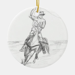 Cowboy Roping Keramikornament