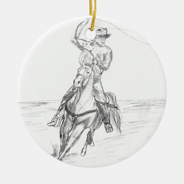 Cowboy Roping Keramikornament (Vorne)