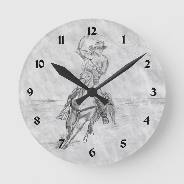 Cowboy Roping Runde Wanduhr (Vorderseite)