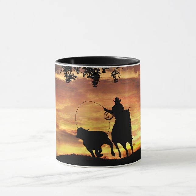 Cowboy Roping Steer bei Sunset Tasse (Zentrum)
