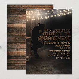 Cowboy Rustic Country Saloon Pub Engagement Party Einladung