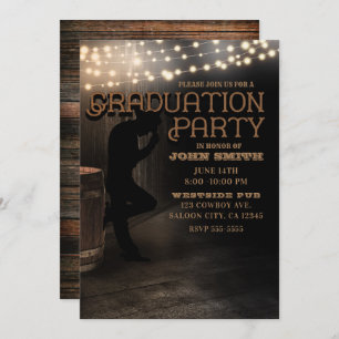 Cowboy Rustic Country Saloon Pub Graduierungsparty Einladung
