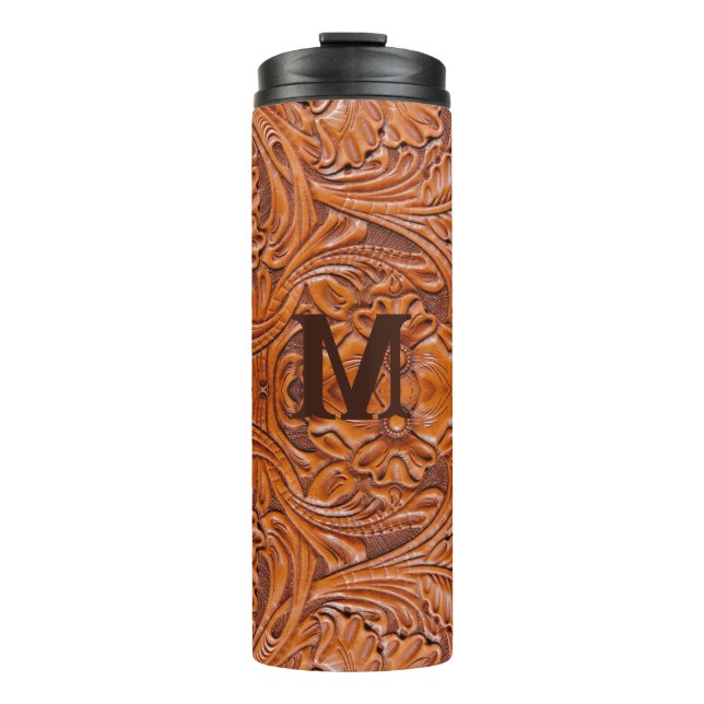 Cowboy Rustic Western Land Hochzeitsmonogramm Thermosbecher (Vorderseite)
