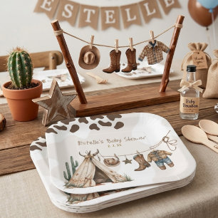 Cowboy rustikal elegante Western Wüsten-Baby-Party Pappteller