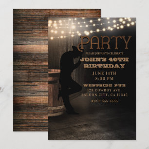 Cowboy Rustikale Country Saloon Pub Geburtstagsfei Einladung