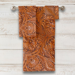 Cowboy Rustikaler Western mit handgefertigtem Lede Badhandtuch Set