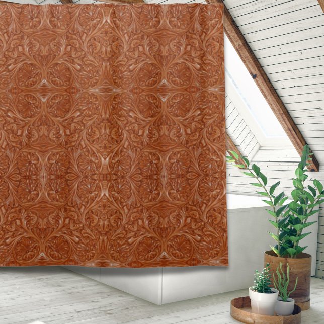 Cowboy Rustikaler Western mit handgefertigtem Lede Duschvorhang (Cowboy Rustic western country tooled leather print Shower Curtain)