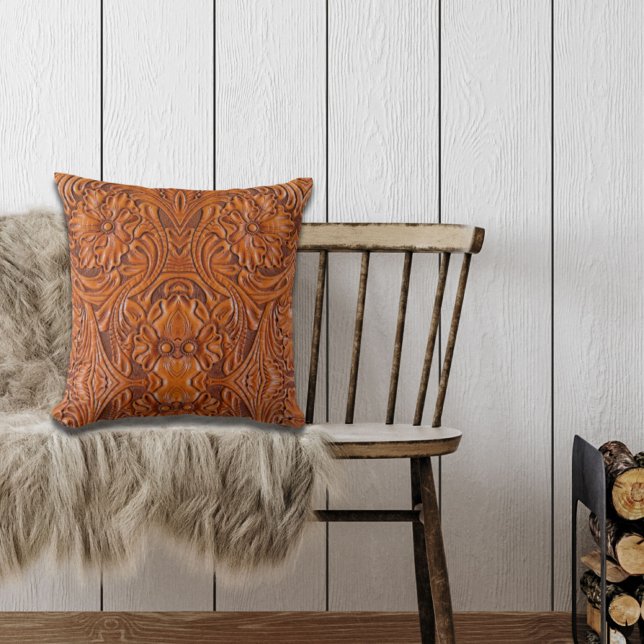 Cowboy Rustikaler Western mit handgefertigtem Lede Kissen (Von Creator hochgeladen)