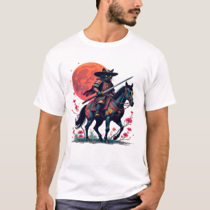 Cowboy Samurai schwarze Katze Pferd Einzigartiges  T-Shirt