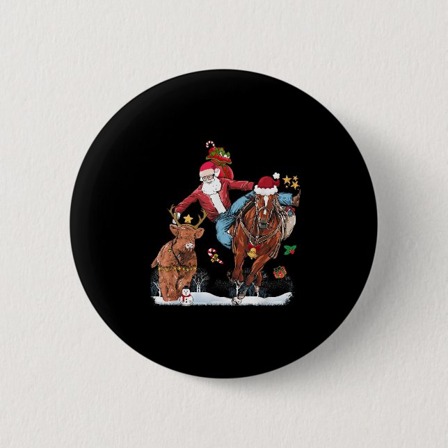 Cowboy Santa Bulldogging Western Cowboy Xmas Funny Button (Vorderseite)