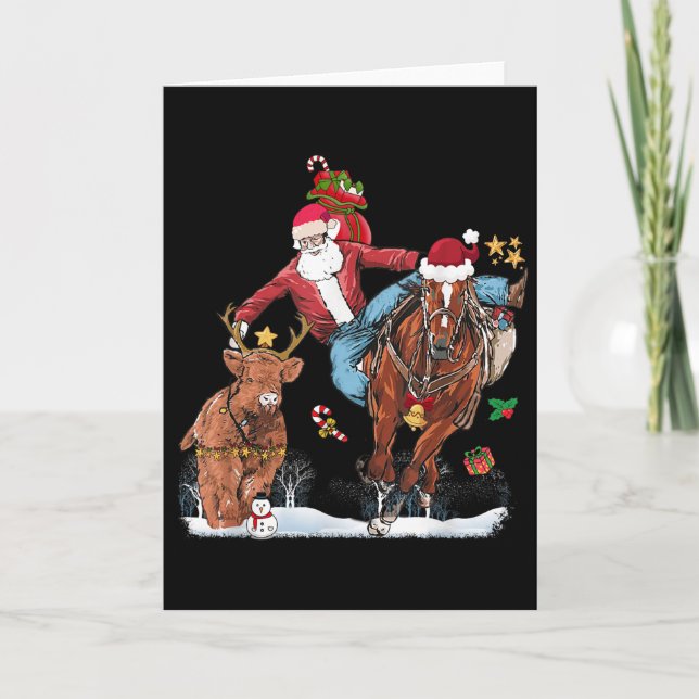 Cowboy Santa Bulldogging Western Cowboy Xmas Funny Karte (Vorderseite)