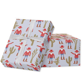 Cowboy Santa Claus Blue Christmas Geschenkpapier