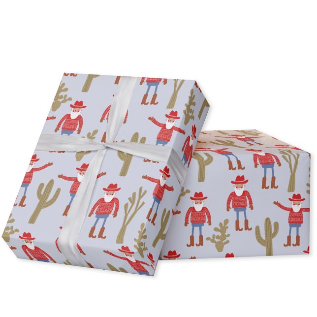 Cowboy Santa Claus Blue Christmas Geschenkpapier (Fun Cowboy Santa Claus Western Christmas Holiday gift wrapping paper roll)