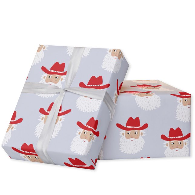 Cowboy Santa Claus Christmas Blue Geschenkpapier (Fun Cowboy Santa Claus Western Christmas Holiday gift wrapping paper)