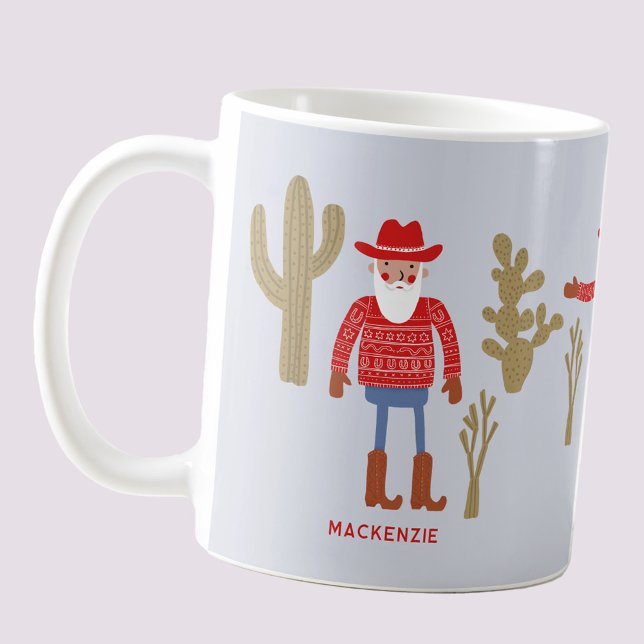 Cowboy Santa Claus Christmas Custom Text Kaffeetasse (Fun Cowboy Santa Claus personalized custom text  or name Western Christmas ceramic coffee mug)
