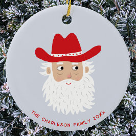 Cowboy Santa Claus Christmas Custom Text Keramik Ornament