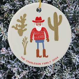 Cowboy Santa Claus Christmas Custom Text Keramik Ornament