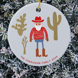 Cowboy Santa Claus Christmas Custom Text Keramik Ornament