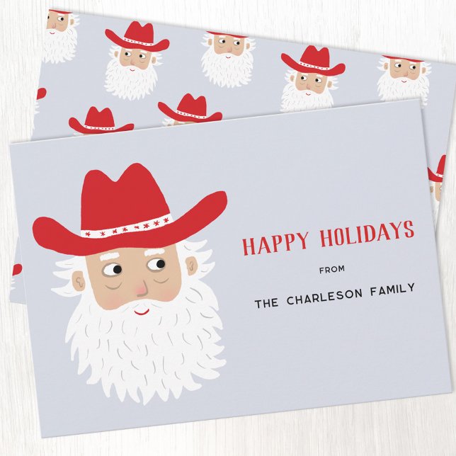 Cowboy Santa Claus Christmas Feiertagskarte (Fun Cowboy Santa Claus Western Christmas custom text personalized Holiday card)