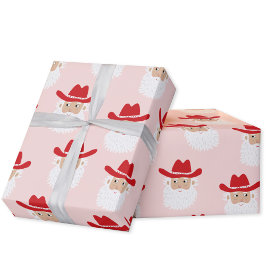 Cowboy Santa Claus Christmas Pink Geschenkpapier