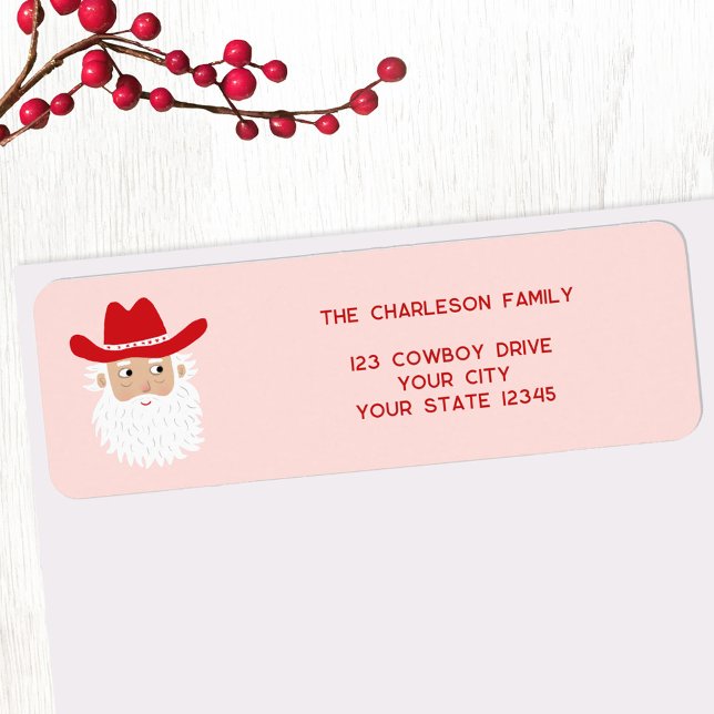 Cowboy Santa Claus Christmas Pink Return Address (Fun Cowboy Santa Claus Western Christmas Holiday return address labels)