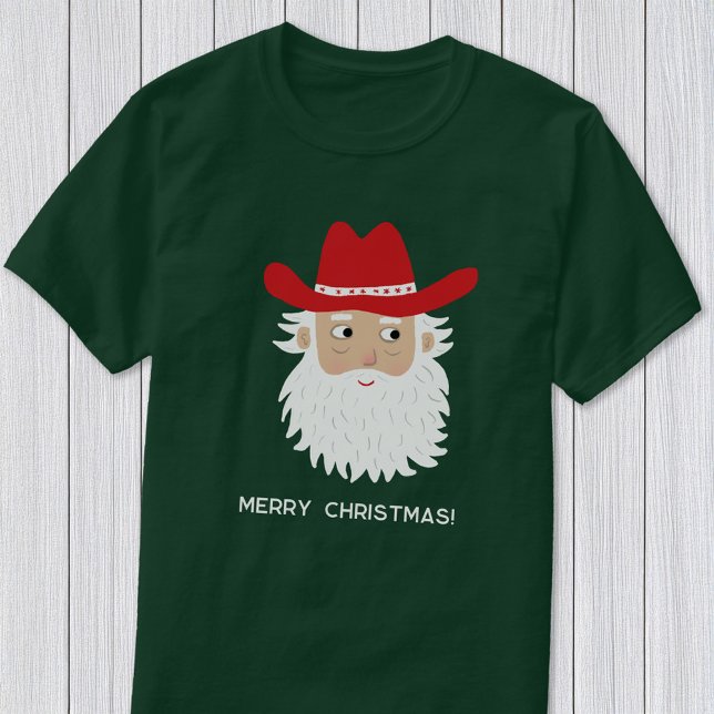 Cowboy Santa Claus Custom Text Christmas T-Shirt (Fun Cowboy Santa Claus Western Christmas custom text personalized t-shirt)