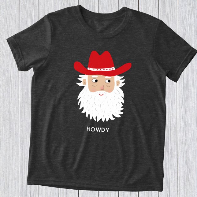 Cowboy Santa Claus Custom Text Christmas Tri-Blend Shirt (Fun Cowboy Santa Claus Western Christmas custom text personalized kid's t-shirt)