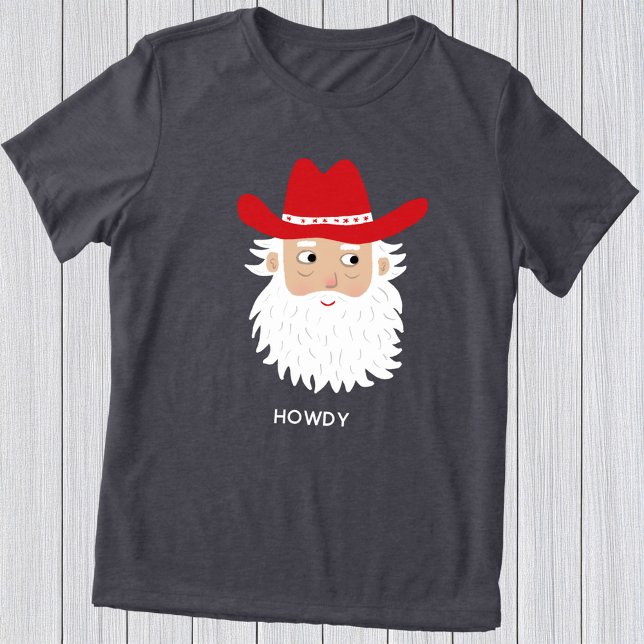 Cowboy Santa Claus Custom Text Christmas Tri-Blend Shirt (Fun Cowboy Santa Claus Western Christmas custom text personalized t-shirt)