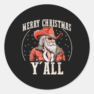 Cowboy Santa Claus Frohe Weihnachten Y'all Western Runder Aufkleber