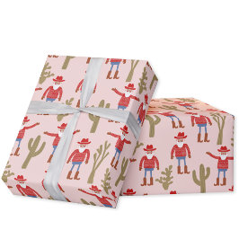 Cowboy Santa Claus Pink Christmas Geschenkpapier