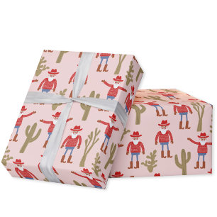 Cowboy Santa Claus Pink Weihnachten Geschenkpapier