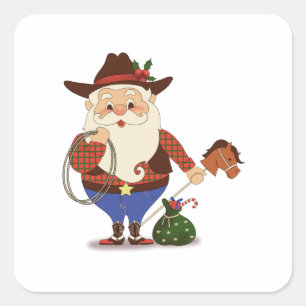 Cowboy Santa Claus Quadratischer Aufkleber