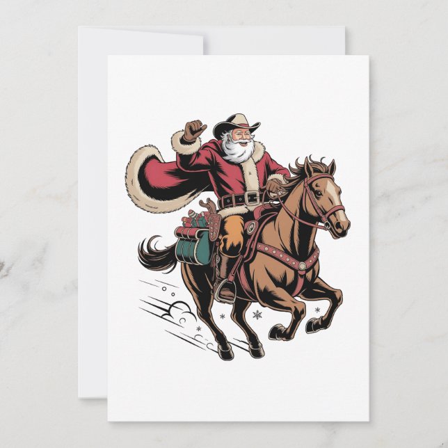Cowboy Santa Claus Reiten Ein Pferd Weihnachten Einladung (Vorderseite)