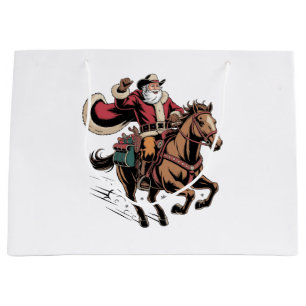 Cowboy Santa Claus Reiten Ein Pferd Weihnachten Große Geschenktüte