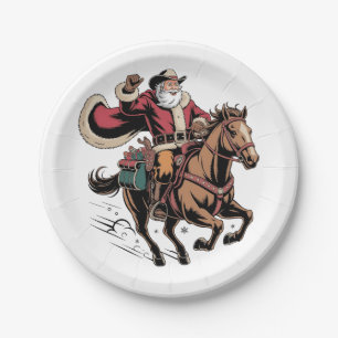 Cowboy Santa Claus Reiten Ein Pferd Weihnachten Pappteller