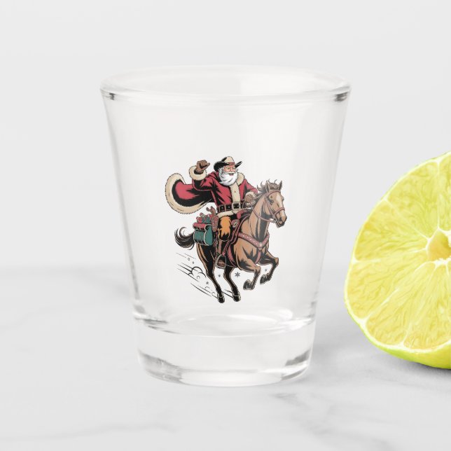 Cowboy Santa Claus Reiten Ein Pferd Weihnachten Schnapsglas (Vorderseite)