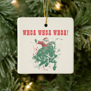 Cowboy Santa Claus Spaß Western Rodeo Pferd Foto Keramikornament
