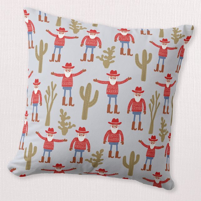 Cowboy Santa Claus Western Christmas Blue Kissen (Fun Cowboy Santa Claus pattern Western Christmas Holiday throw pillow)