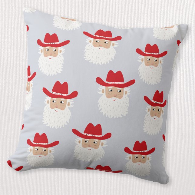 Cowboy Santa Claus Western Christmas Blue Kissen (Fun Cowboy Santa Claus Western Holidays Christmas throw pillow)