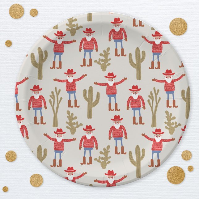 Cowboy Santa Claus Western Christmas Pappteller (Fun Cowboy Santa Claus Christmas Holidays Western party paper plates)
