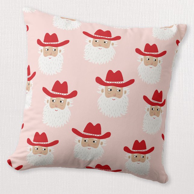 Cowboy Santa Claus Western Christmas Pink Kissen (Fun Cowboy Santa Claus Western Holidays Christmas throw pillow)